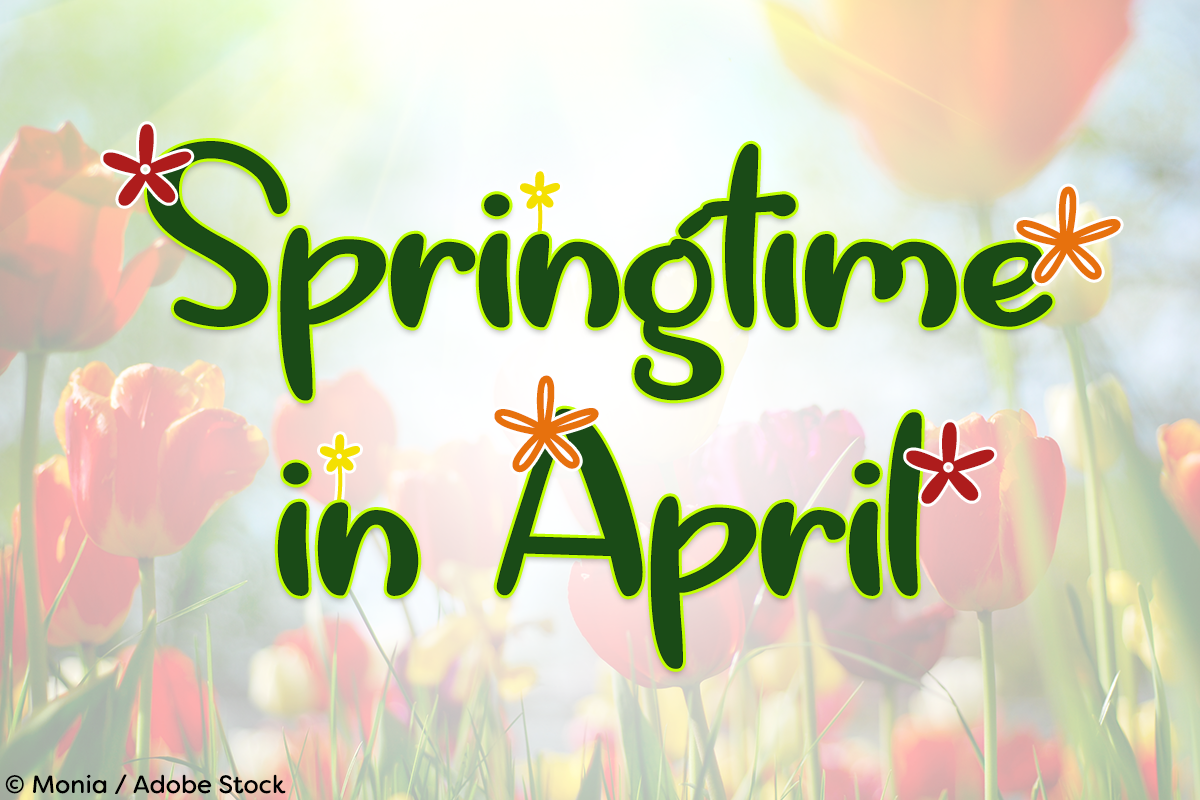 April шрифт. Springtime. Spring font. Flower writing.