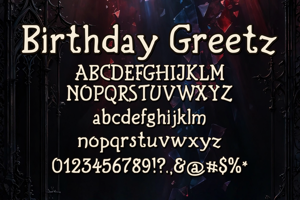 Related font Birthday Greetz