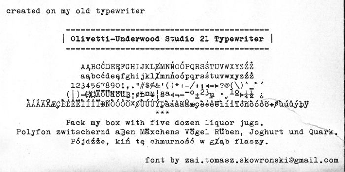 Olivetti-Underwood Studio 21 Typewriter Font poster