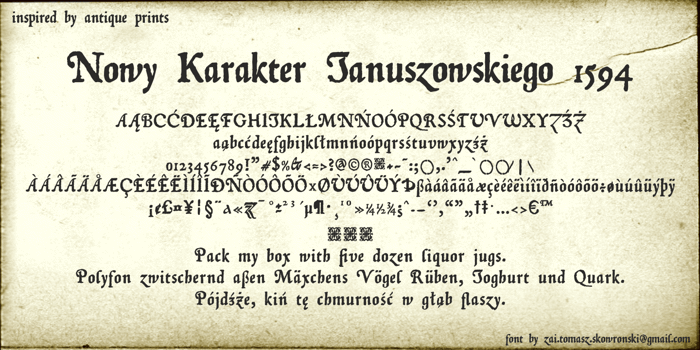 Nowy Karakter Januszowskiego 1594 Font poster