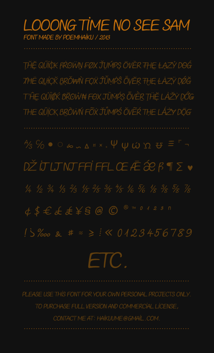 Looong time no see Sam Demo Font poster
