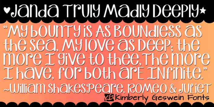 Janda Truly Madly Deeply Font poster