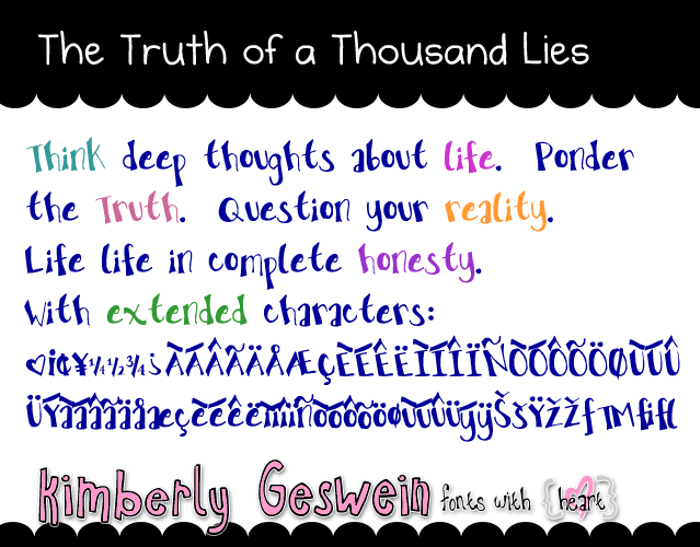 The Truth of a Thousand Lies Font poster