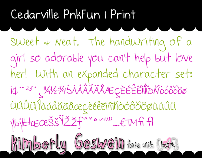 Cedarville Pnkfun 1 Print Font poster