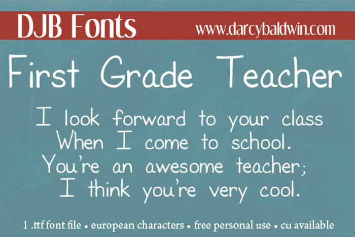 DJB First Grade Teacher Font poster