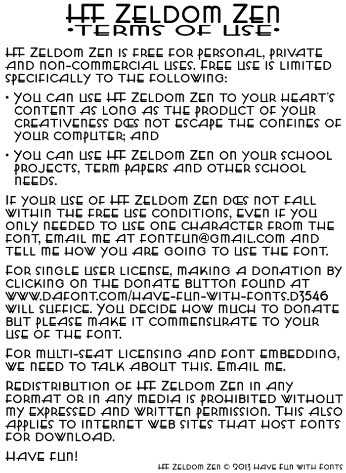 HFF Zeldom Zen Font poster