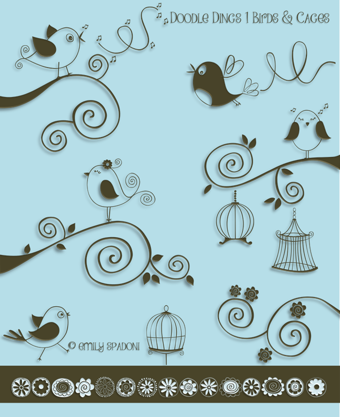 DOODLE DINGS 1 Birds Cages Font poster