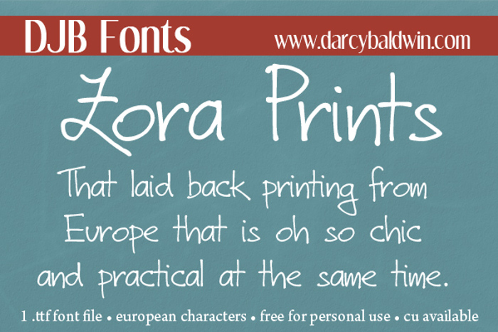 DJB Zora Prints Font poster