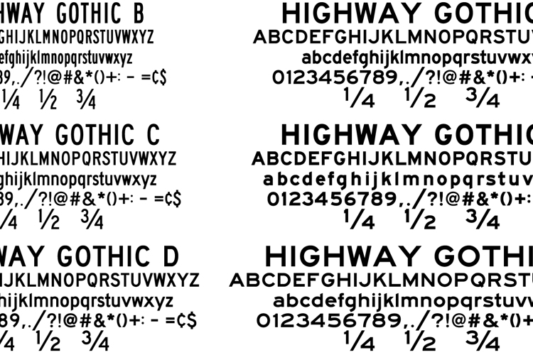 Preview of Highway Gothic Family FHWA Font
