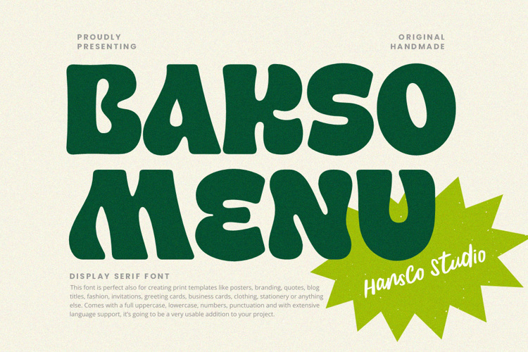Preview of Bakso Menu Font