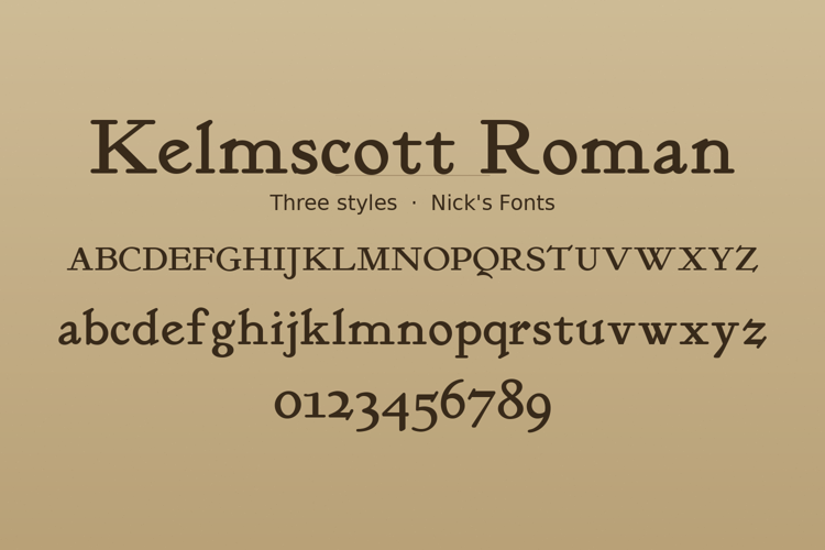 Preview of Kelmscott Roman Font