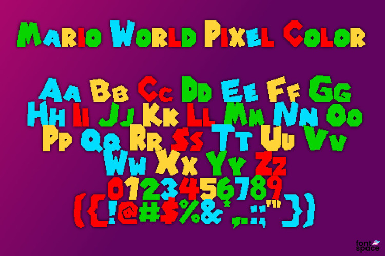 Mario World Pixel Color Font