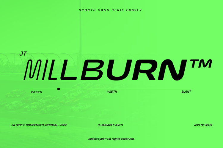 Preview of JT Millburn Wide Black Slant Font