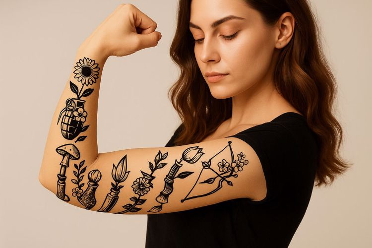 Preview of Guns Floral Tattoo Font