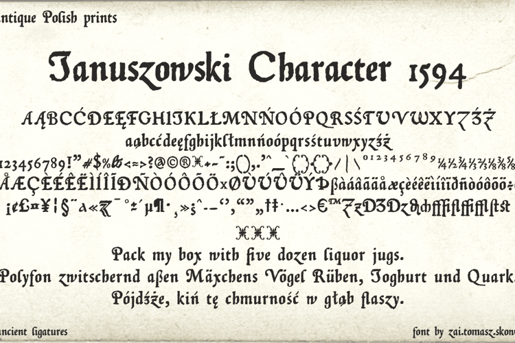 Preview of Januszowski Character 1594 Font