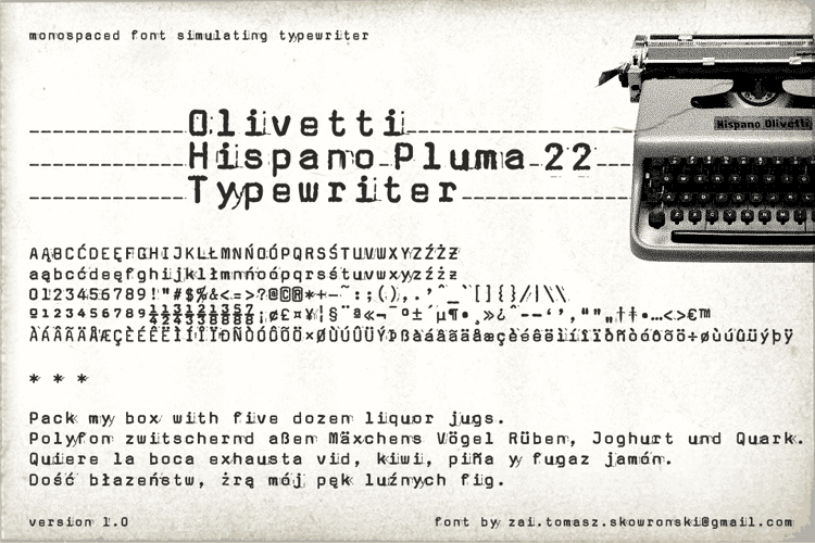 Olivetti Hispano Pluma 22 Typewriter Font