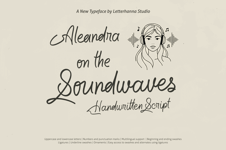 Preview of Aleandra on the Soundwaves Font