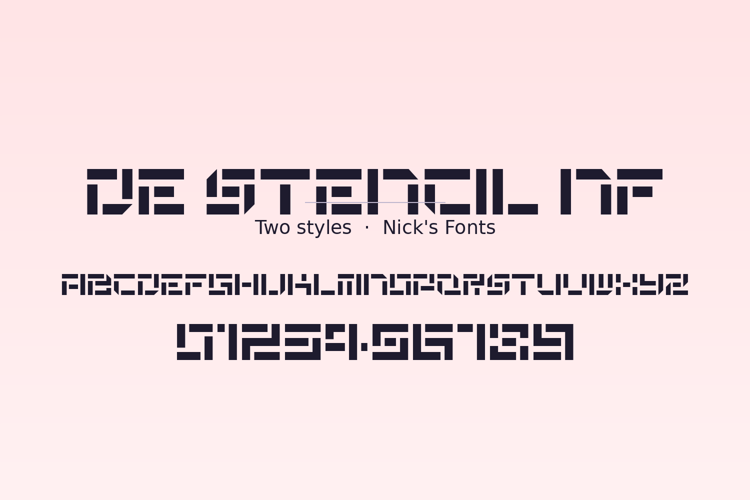 Preview of De Stencil NF Font