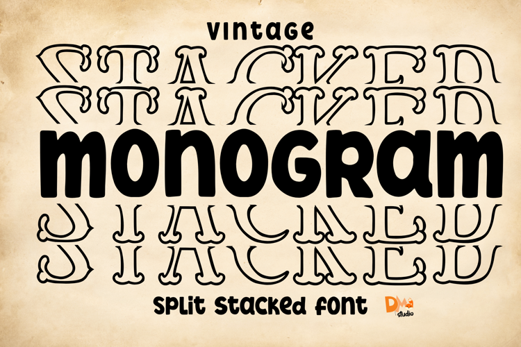 Vintage Monogram Stacked Font